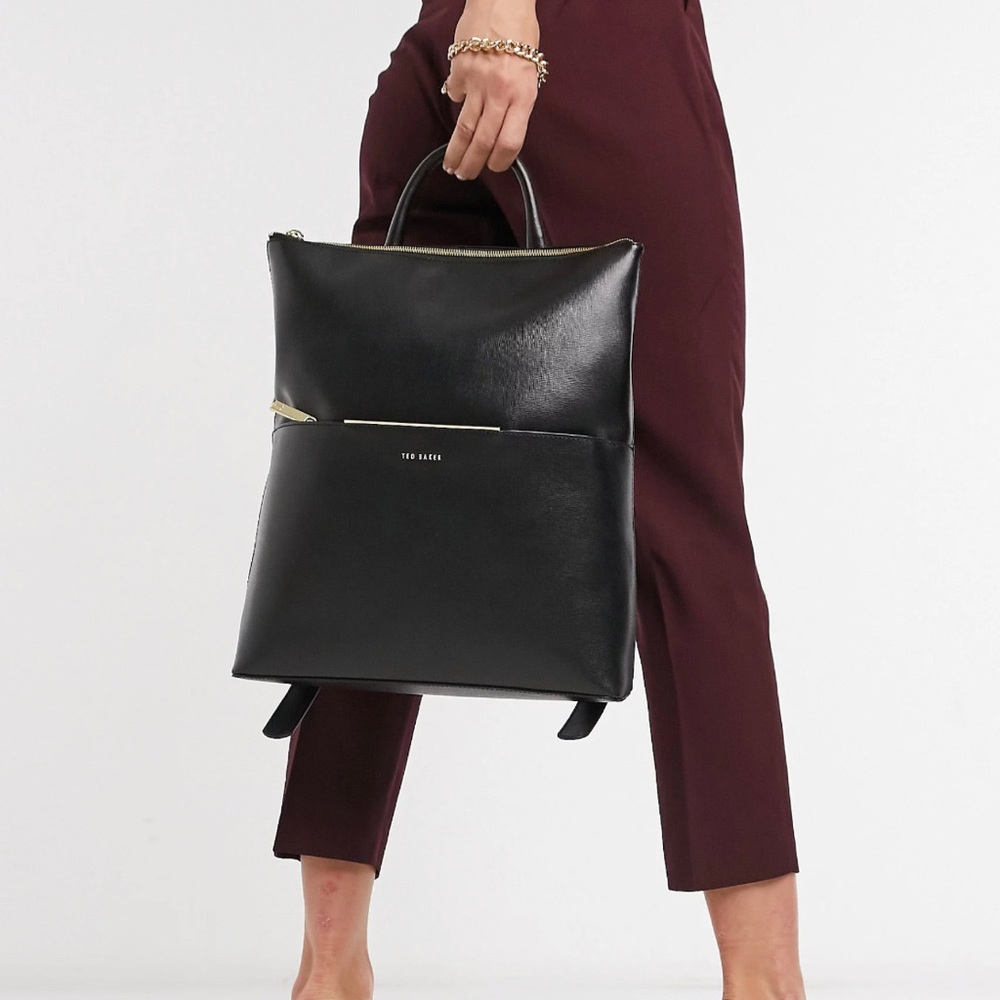 Ted Baker Black Leather Portfolio backpack. Like New. Kept in original dust bag!